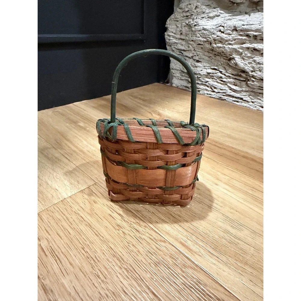 Miniature Woven Rooster Basket Farmhouse Decor Brown Green Small Hanging Basket